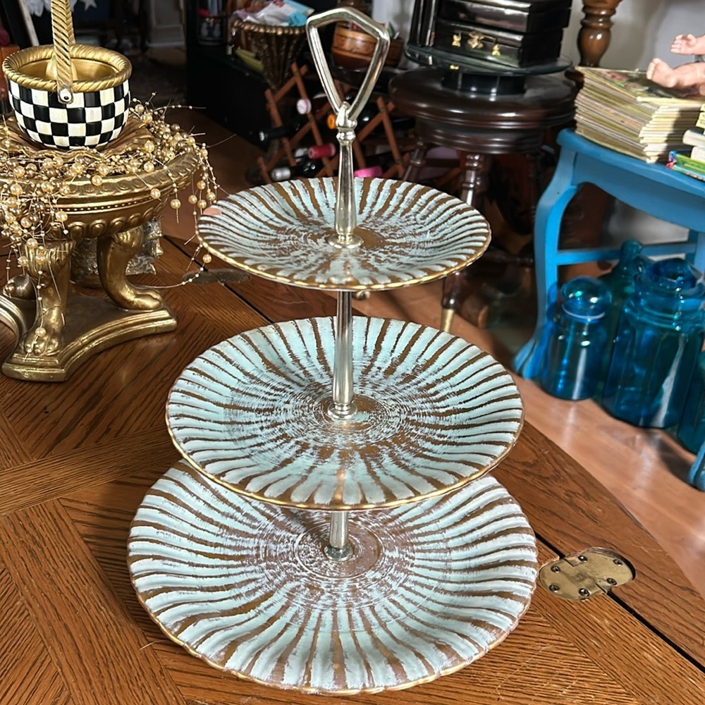 Vintage Stangl 24k Antique Gold 3-Tier Serving Tray